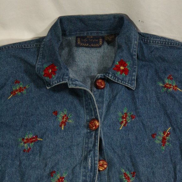 LIFESTYLE Vintage Embroidered Denim Jacket Sz Medium - Picture 5 of 15